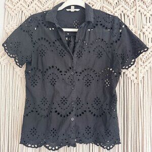 Adiva Button‑Down Eyelet Blouse Black Size Small GUC